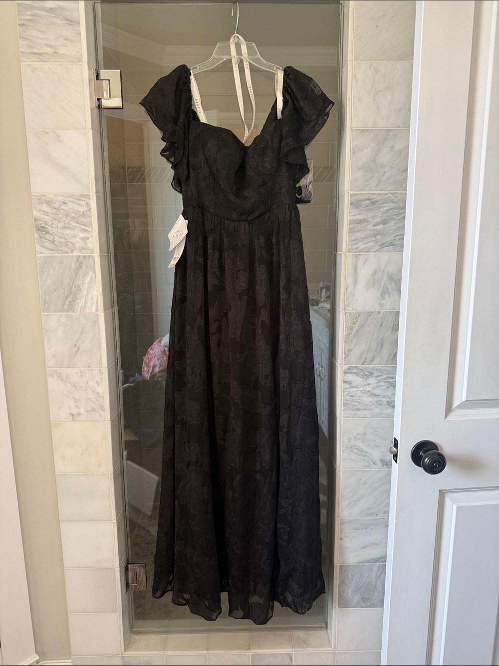 Azazie Victoria Black Off-Shoulder Evening Gown Bridesmaid with Side Slit - Picture 3 of 7
